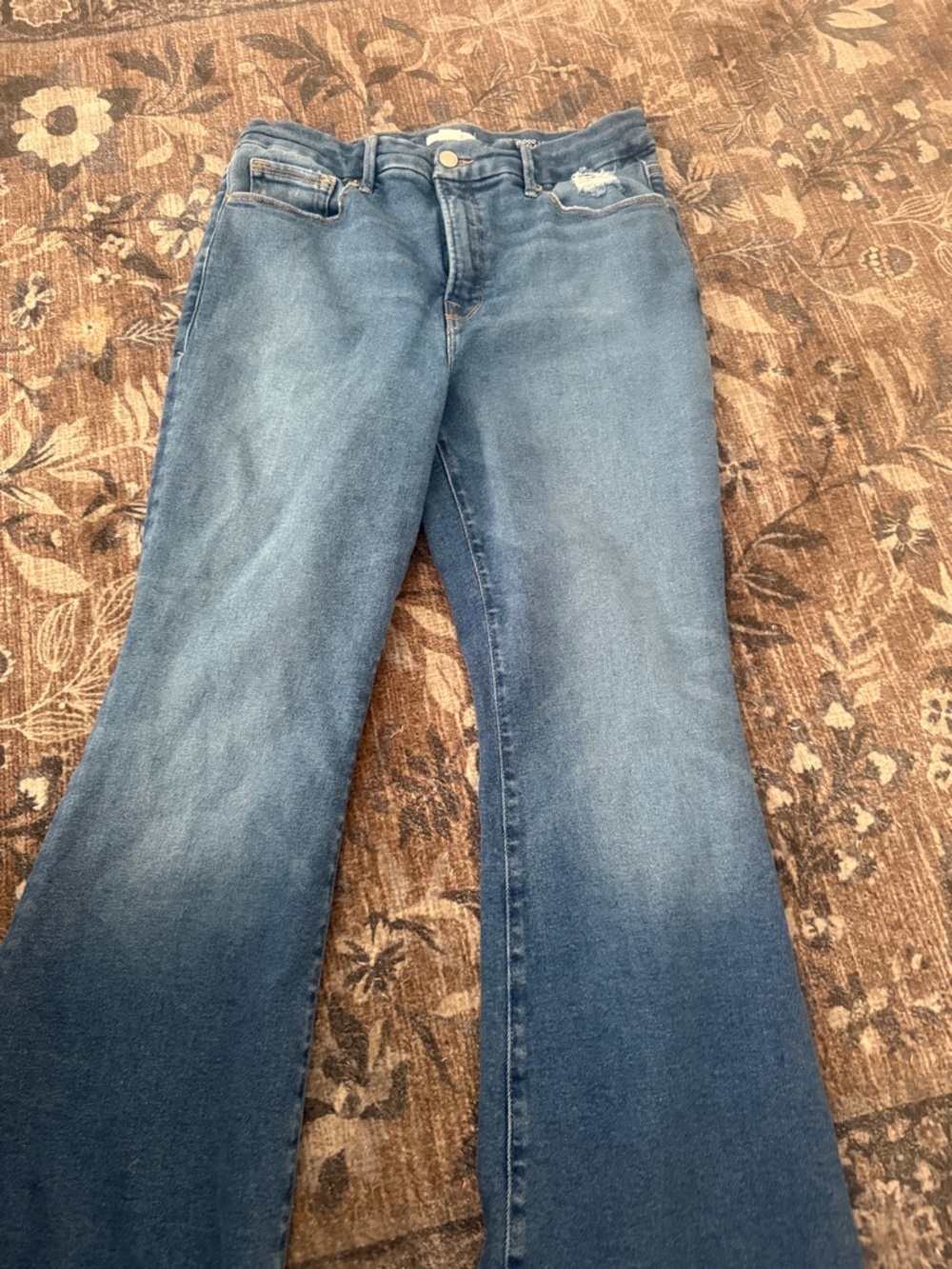 Good American Good Legs Flare Indigo Jeans Size 31/12 Distressed Hem EUC - Picture 6 of 11